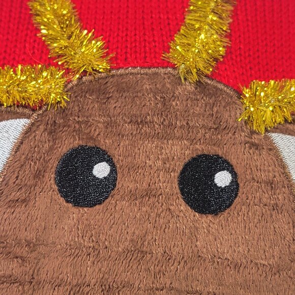 Ugly Christmas Sweater Unisex L Reindeer 3D Rhinestone Tinsel Fur Knit Holiday - Picture 7 of 16